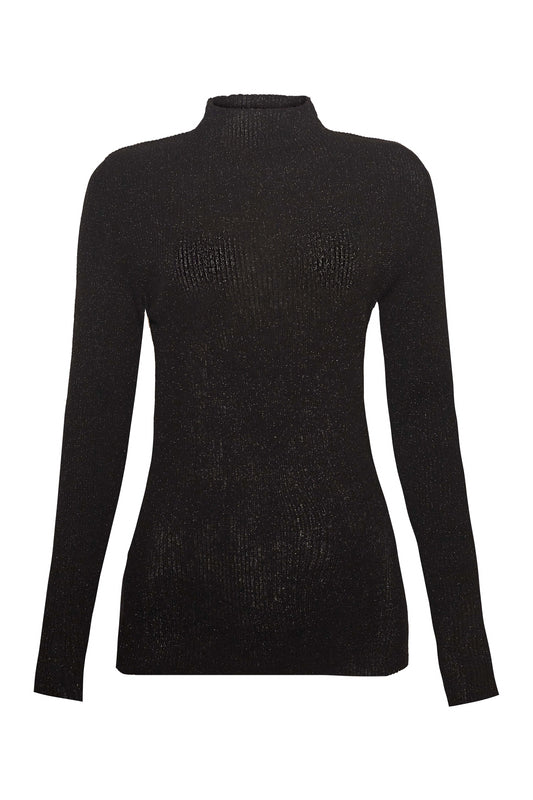 Black lurex turtleneck made of knit fabric. With a fit fitting this version have little sparkles everywhere, perfect for a nigh out.